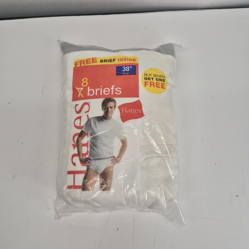 2006 Hanes Briefs Mens Size 38 White Cotton Pack of 8 New Sealed NOS Underwear